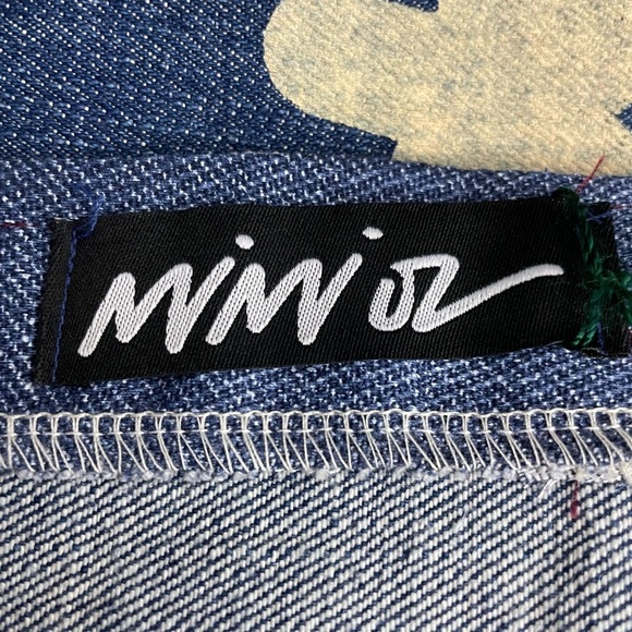 Mimi Oz Denim Mini Skirt Handmade Size Small Blue Beige One of a Kind NWT - Picture 6 of 9